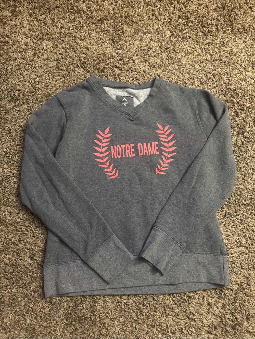 Notre Dame Gray Crewneck Sweatshirt with Coral Logo